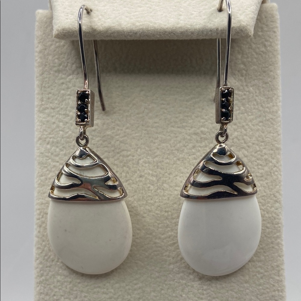 David Sigal Sterling Silver 925 White Onyx Dangle Earrings Pierced